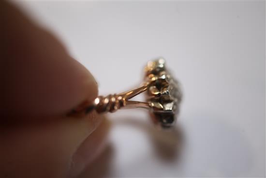 A 19th century gold, silver and diamond cluster ring, size K.